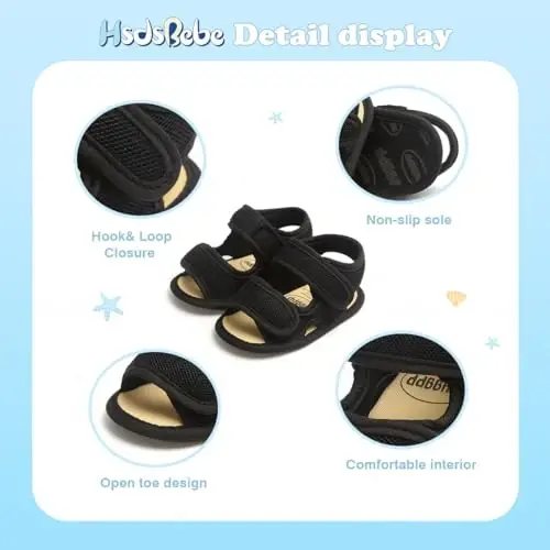 HsdsBebe Infant Baby Boys Girls Summer Beach Sandals Breathable Athletic Anti-slip Soft Sole Newborn First Walker Crib Shoes - 6