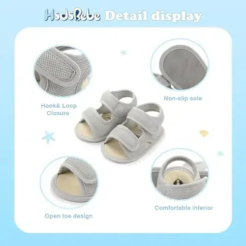 HsdsBebe Infant Baby Boys Girls Summer Beach Sandals Breathable Athletic Anti-slip Soft Sole Newborn First Walker Crib Shoes - 5