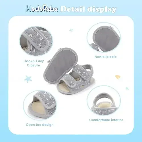 HsdsBebe Infant Baby Boys Girls Summer Beach Sandals Breathable Athletic Anti-slip Soft Sole Newborn First Walker Crib Shoes - 5