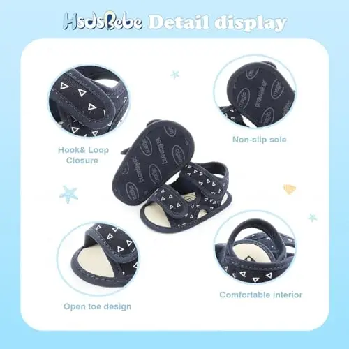 HsdsBebe Infant Baby Boys Girls Summer Beach Sandals Breathable Athletic Anti-slip Soft Sole Newborn First Walker Crib Shoes - 5