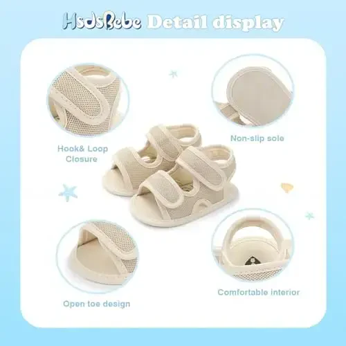 HsdsBebe Infant Baby Boys Girls Summer Beach Sandals Breathable Athletic Anti-slip Soft Sole Newborn First Walker Crib Shoes - 5