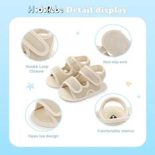 HsdsBebe Infant Baby Boys Girls Summer Beach Sandals Breathable Athletic Anti-slip Soft Sole Newborn First Walker Crib Shoes - 5