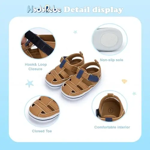 HsdsBebe Infant Baby Boys Girls Summer Beach Sandals Breathable Athletic Anti-slip Soft Sole Newborn First Walker Crib Shoes - 5
