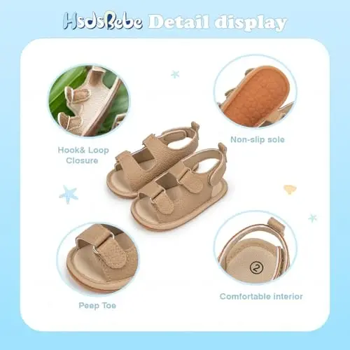 HsdsBebe Infant Baby Boys Girls Summer Beach Sandals Breathable Athletic Anti-slip Soft Sole Newborn First Walker Crib Shoes - 5