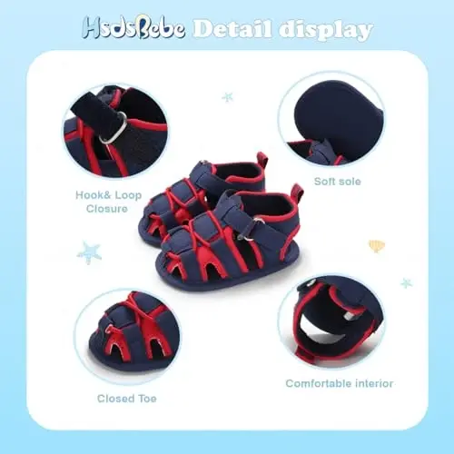 HsdsBebe Infant Baby Boys Girls Summer Beach Sandals Breathable Athletic Anti-slip Soft Sole Newborn First Walker Crib Shoes - 5