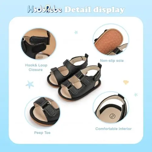HsdsBebe Infant Baby Boys Girls Summer Beach Sandals Breathable Athletic Anti-slip Soft Sole Newborn First Walker Crib Shoes - 5