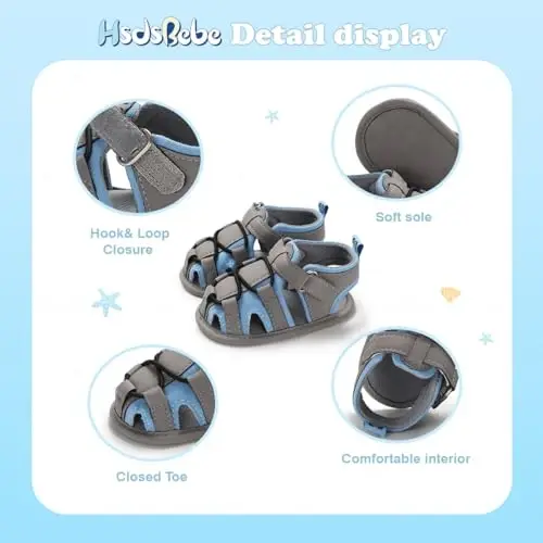 HsdsBebe Infant Baby Boys Girls Summer Beach Sandals Breathable Athletic Anti-slip Soft Sole Newborn First Walker Crib Shoes - 5