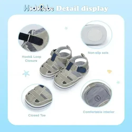 HsdsBebe Infant Baby Boys Girls Summer Beach Sandals Breathable Athletic Anti-slip Soft Sole Newborn First Walker Crib Shoes - 5