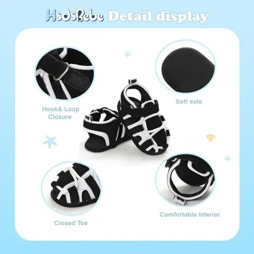 HsdsBebe Infant Baby Boys Girls Summer Beach Sandals Breathable Athletic Anti-slip Soft Sole Newborn First Walker Crib Shoes - 5