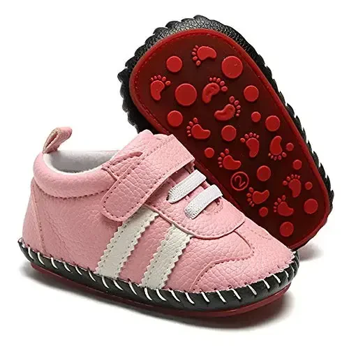 HsdsBebe Baby Boys Girls Pu Leather Hard Bottom Walking Sneakers Toddler Rubber Sole First Walkers Infant Cartoon Slippers Crib Shoes - 1
