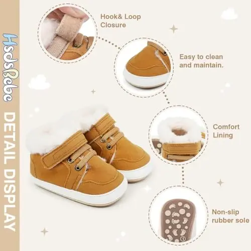 HsdsBebe Baby Boys Girls Pu Leather Hard Bottom Walking Sneakers Toddler Rubber Sole First Walkers Infant Cartoon Slippers Crib Shoes - 5