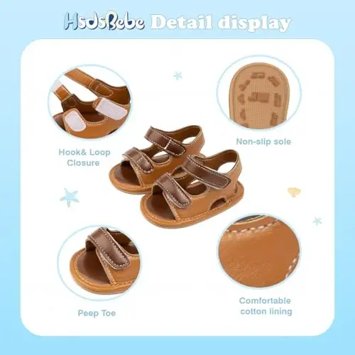 HsdsBebe Infant Baby Boys Girls Summer Beach Sandals Breathable Athletic Anti-slip Soft Sole Newborn First Walker Crib Shoes - 5
