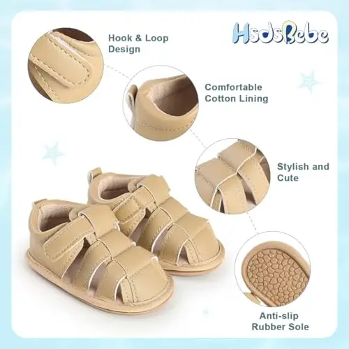 HsdsBebe Infant Baby Boys Girls Summer Beach Sandals Breathable Athletic Anti-slip Soft Sole Newborn First Walker Crib Shoes - 5