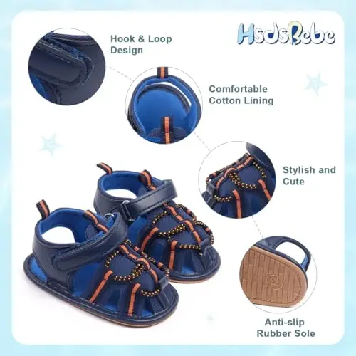HsdsBebe Infant Baby Boys Girls Summer Beach Sandals Breathable Athletic Anti-slip Soft Sole Newborn First Walker Crib Shoes - 6