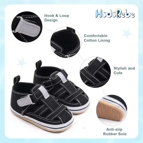 HsdsBebe Infant Baby Boys Girls Summer Beach Sandals Breathable Athletic Anti-slip Soft Sole Newborn First Walker Crib Shoes - 6