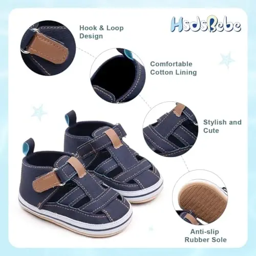 HsdsBebe Infant Baby Boys Girls Summer Beach Sandals Breathable Athletic Anti-slip Soft Sole Newborn First Walker Crib Shoes - 6