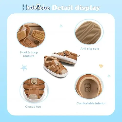 HsdsBebe Infant Baby Boys Girls Summer Beach Sandals Breathable Athletic Anti-slip Soft Sole Newborn First Walker Crib Shoes - 5