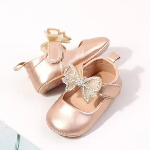 HsdsBebe Infant Baby Girls Mary Jane Flats Bow Non-Slip Soft Sole Princess Toddler First Walkers Sneaker Wedding Dress Shoes - 3