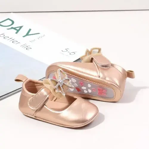 HsdsBebe Infant Baby Girls Mary Jane Flats Bow Non-Slip Soft Sole Princess Toddler First Walkers Sneaker Wedding Dress Shoes - 2