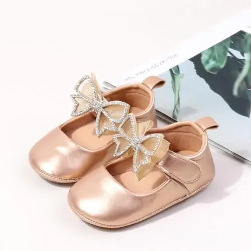 HsdsBebe Infant Baby Girls Mary Jane Flats Bow Non-Slip Soft Sole Princess Toddler First Walkers Sneaker Wedding Dress Shoes - 5