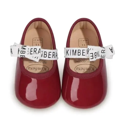 HsdsBebe Infant Baby Girls Mary Jane Flats Bow Non-Slip Soft Sole Princess Toddler First Walkers Sneaker Wedding Dress Shoes - 1