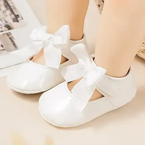 HsdsBebe Infant Baby Girls Mary Jane Flats Bow Non-Slip Soft Sole Princess Toddler First Walkers Sneaker Wedding Dress Shoes - HSDSBEBE (1)