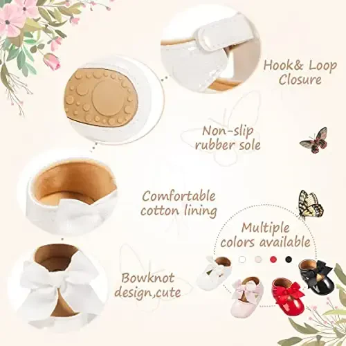 HsdsBebe Infant Baby Girls Mary Jane Flats Bow Non-Slip Soft Sole Princess Toddler First Walkers Sneaker Wedding Dress Shoes - 5
