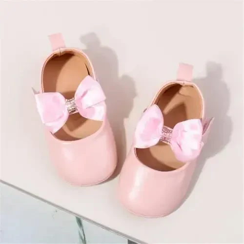 HsdsBebe Infant Baby Girls Mary Jane Flats Bow Non-Slip Soft Sole Princess Toddler First Walkers Sneaker Wedding Dress Shoes - 3