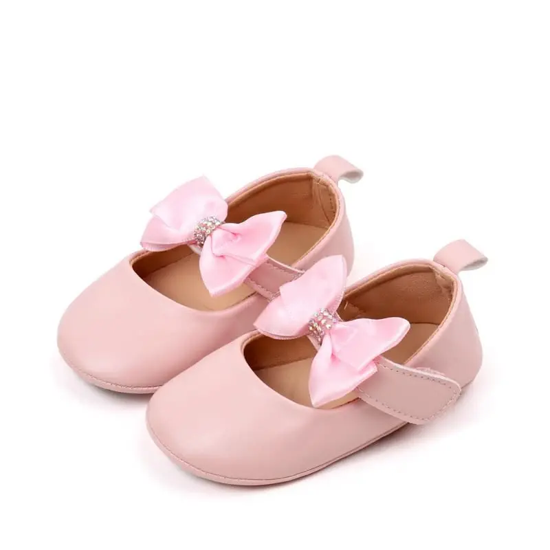 HsdsBebe Infant Baby Girls Mary Jane Flats Bow Non-Slip Soft Sole Princess Toddler First Walkers Sneaker Wedding Dress Shoes - 1