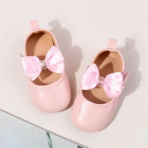 HsdsBebe Infant Baby Girls Mary Jane Flats Bow Non-Slip Soft Sole Princess Toddler First Walkers Sneaker Wedding Dress Shoes - 3