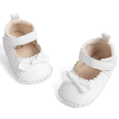 HsdsBebe Infant Baby Girls Mary Jane Flats Bow Non-Slip Soft Sole Princess Toddler First Walkers Sneaker Wedding Dress Shoes - 1