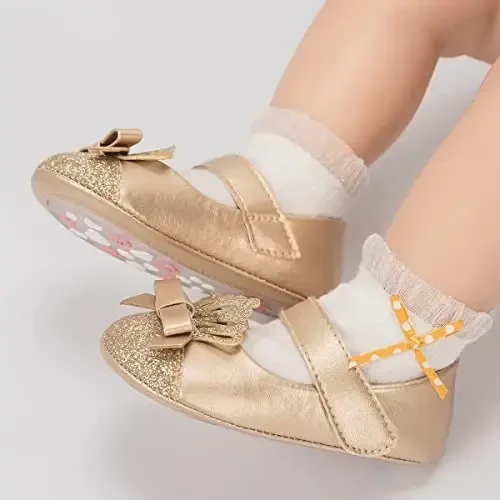 HsdsBebe Infant Baby Girls Mary Jane Flats Bow Non-Slip Soft Sole Princess Toddler First Walkers Sneaker Wedding Dress Shoes - HSDSBEBE (1)