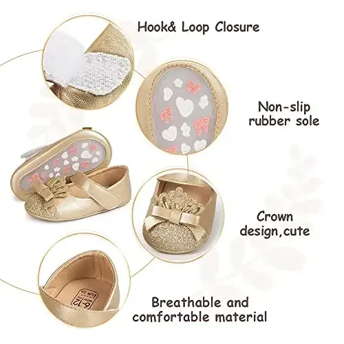 HsdsBebe Infant Baby Girls Mary Jane Flats Bow Non-Slip Soft Sole Princess Toddler First Walkers Sneaker Wedding Dress Shoes - 6