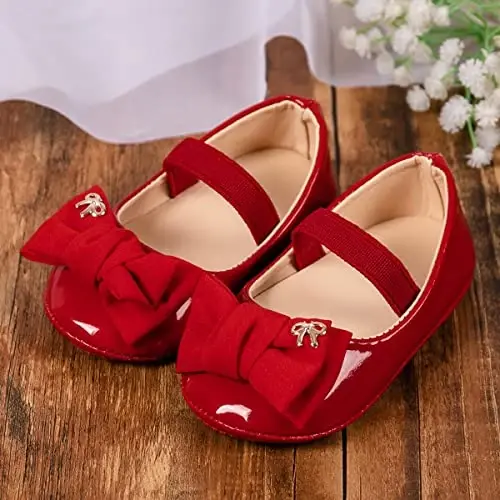 HsdsBebe Infant Baby Girls Mary Jane Flats Bow Non-Slip Soft Sole Princess Toddler First Walkers Sneaker Wedding Dress Shoes - 3