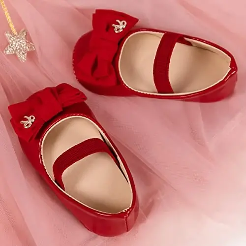 HsdsBebe Infant Baby Girls Mary Jane Flats Bow Non-Slip Soft Sole Princess Toddler First Walkers Sneaker Wedding Dress Shoes - 5