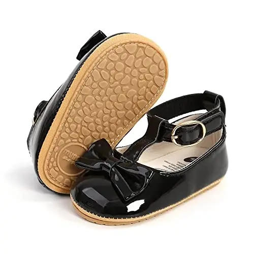 HsdsBebe Infant Baby Girls Mary Jane Flats Bow Non-Slip Soft Sole Princess Toddler First Walkers Sneaker Wedding Dress Shoes - 1