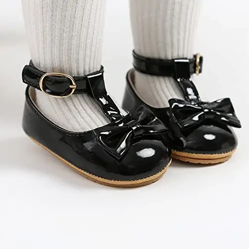 HsdsBebe Infant Baby Girls Mary Jane Flats Bow Non-Slip Soft Sole Princess Toddler First Walkers Sneaker Wedding Dress Shoes - 2