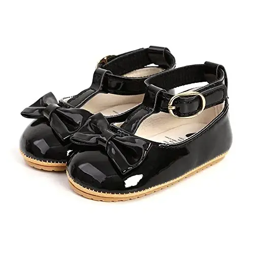 HsdsBebe Infant Baby Girls Mary Jane Flats Bow Non-Slip Soft Sole Princess Toddler First Walkers Sneaker Wedding Dress Shoes - 5