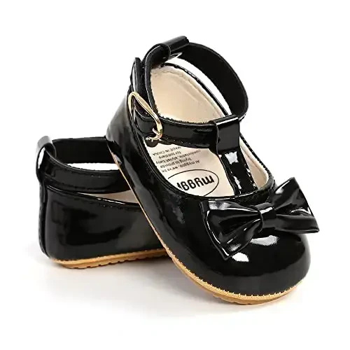 HsdsBebe Infant Baby Girls Mary Jane Flats Bow Non-Slip Soft Sole Princess Toddler First Walkers Sneaker Wedding Dress Shoes - 4