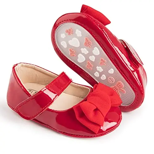 HsdsBebe Infant Baby Girls Mary Jane Flats Bow Non-Slip Soft Sole Princess Toddler First Walkers Sneaker Wedding Dress Shoes - 1