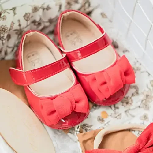 HsdsBebe Infant Baby Girls Mary Jane Flats Bow Non-Slip Soft Sole Princess Toddler First Walkers Sneaker Wedding Dress Shoes - 4