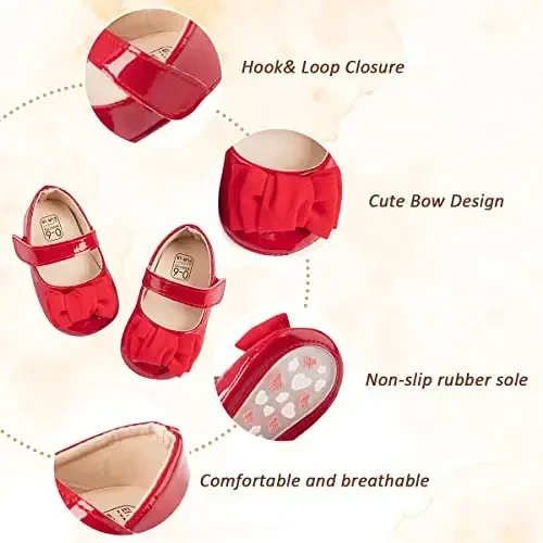 HsdsBebe Infant Baby Girls Mary Jane Flats Bow Non-Slip Soft Sole Princess Toddler First Walkers Sneaker Wedding Dress Shoes - 5