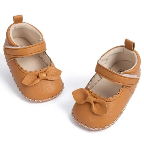 HsdsBebe Infant Baby Girls Mary Jane Flats Bow Non-Slip Soft Sole Princess Toddler First Walkers Sneaker Wedding Dress Shoes - 1