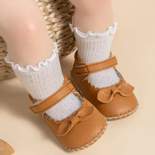 HsdsBebe Infant Baby Girls Mary Jane Flats Bow Non-Slip Soft Sole Princess Toddler First Walkers Sneaker Wedding Dress Shoes - 2