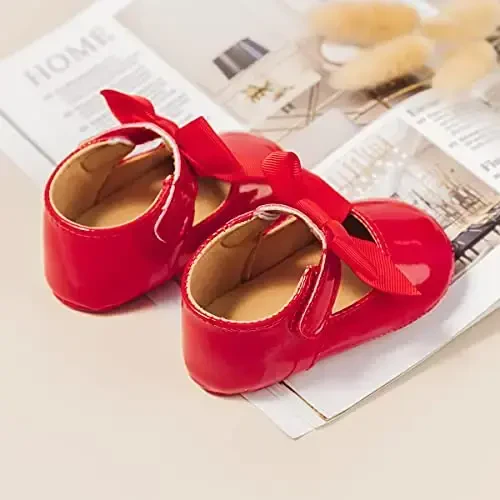 HsdsBebe Infant Baby Girls Mary Jane Flats Bow Non-Slip Soft Sole Princess Toddler First Walkers Sneaker Wedding Dress Shoes - 4