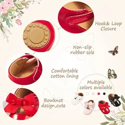 HsdsBebe Infant Baby Girls Mary Jane Flats Bow Non-Slip Soft Sole Princess Toddler First Walkers Sneaker Wedding Dress Shoes - 5