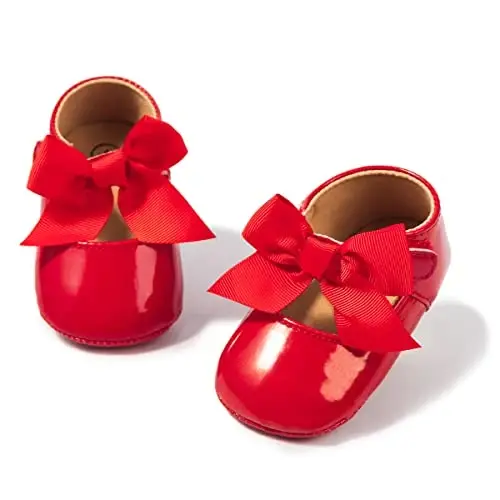 HsdsBebe Infant Baby Girls Mary Jane Flats Bow Non-Slip Soft Sole Princess Toddler First Walkers Sneaker Wedding Dress Shoes - 1