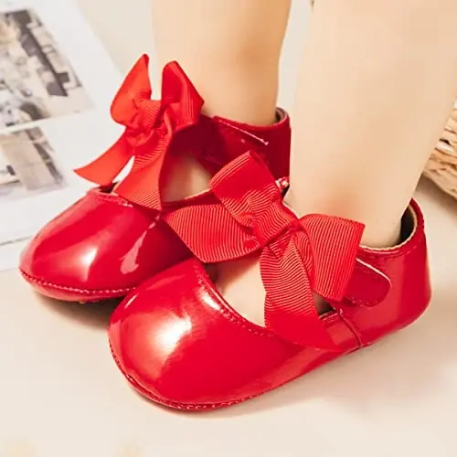 HsdsBebe Infant Baby Girls Mary Jane Flats Bow Non-Slip Soft Sole Princess Toddler First Walkers Sneaker Wedding Dress Shoes - 2
