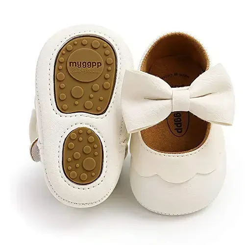 HsdsBebe Infant Baby Girls Mary Jane Flats Bow Non-Slip Soft Sole Princess Toddler First Walkers Sneaker Wedding Dress Shoes - 1