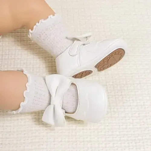 HsdsBebe Infant Baby Girls Mary Jane Flats Bow Non-Slip Soft Sole Princess Toddler First Walkers Sneaker Wedding Dress Shoes - 2